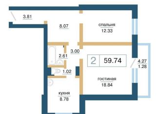 2-ком. квартира на продажу, 59.7 м2, Красноярск