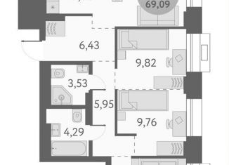 Продается 3-комнатная квартира, 69.1 м2, Новосибирск