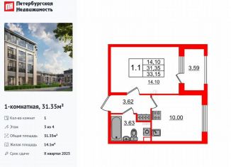 Продается однокомнатная квартира, 31.4 м2, посёлок Стрельна, проспект Будённого, 20к2