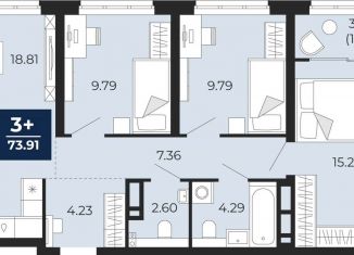 Продаю 3-ком. квартиру, 73.9 м2, Тюмень, Ленинский округ