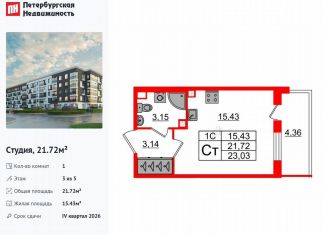 Продам квартиру студию, 21.7 м2, Санкт-Петербург, Московский район