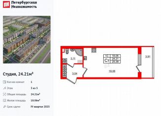 Квартира на продажу студия, 24.2 м2, Санкт-Петербург, муниципальный округ Пулковский Меридиан