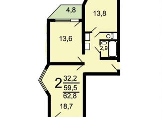 2-ком. квартира на продажу, 62.8 м2, Москва, улица Вертолётчиков, 13, район Некрасовка