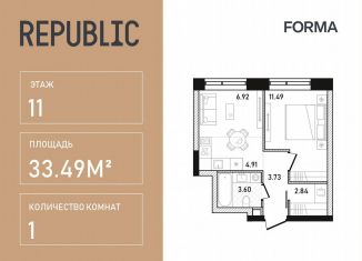 Продается однокомнатная квартира, 33.5 м2, Москва, улица Пресненский Вал, 27с2, станция Белорусская