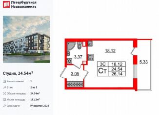 Продажа квартиры студии, 24.5 м2, Санкт-Петербург, муниципальный округ Пулковский Меридиан