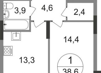 Продаю 1-ком. квартиру, 38.6 м2, деревня Рассказовка, 2-я Боровская улица, 1