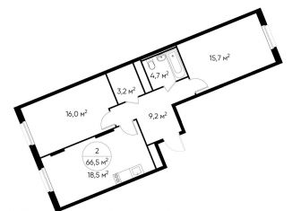 Продается 2-ком. квартира, 66.5 м2, деревня Рассказовка, деревня Рассказовка, 1