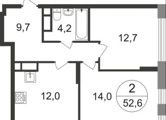 Продается 2-комнатная квартира, 52.6 м2, деревня Рассказовка, 2-я Боровская улица, 1