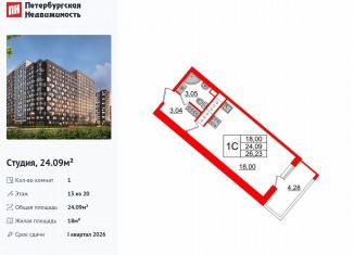 Продам квартиру студию, 24.1 м2, Санкт-Петербург, метро Улица Дыбенко