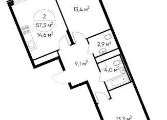 Продажа 2-комнатной квартиры, 57.3 м2, деревня Рассказовка, деревня Рассказовка, 1