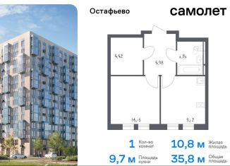 Однокомнатная квартира на продажу, 35.8 м2, Москва, жилой комплекс Остафьево, к21