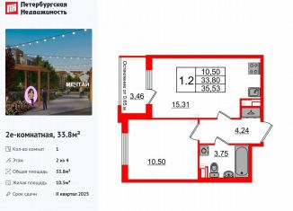 Продам 1-ком. квартиру, 33.8 м2, посёлок Шушары