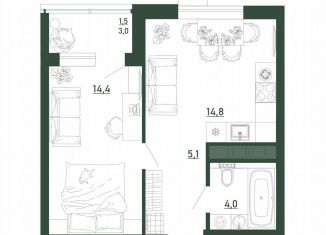 Продается 1-комнатная квартира, 39.8 м2, Воронеж, Железнодорожный район