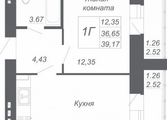 Однокомнатная квартира на продажу, 39.2 м2, село Осиново