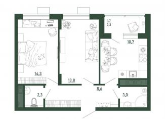 Продается двухкомнатная квартира, 54.4 м2, Воронеж