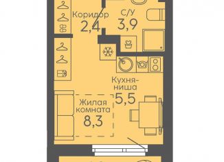 Продается квартира студия, 22.2 м2, Екатеринбург, Октябрьский район, жилой комплекс Новокольцовский, 6