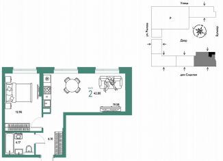 Продается 2-ком. квартира, 42.8 м2, Тюмень, Калининский округ, Ярославская улица, 9к1