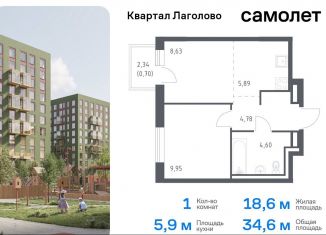 Продажа однокомнатной квартиры, 34.6 м2, деревня Лаголово, жилой комплекс Квартал Лаголово, 1