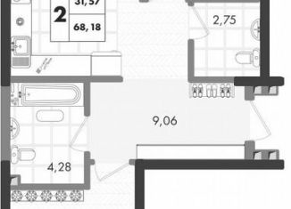 Продается двухкомнатная квартира, 68.2 м2, Краснодар, Прикубанский округ