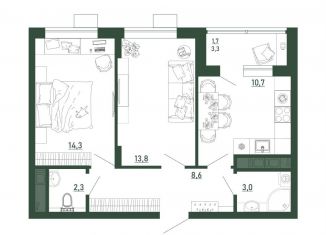 Продается 2-ком. квартира, 54.6 м2, Воронеж, Железнодорожный район