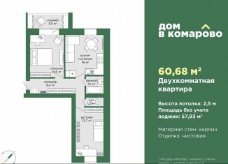 Двухкомнатная квартира на продажу, 60.7 м2, Миасс, бульвар Карпова, 13