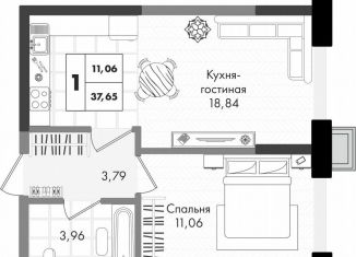 Однокомнатная квартира на продажу, 37.7 м2, Краснодар