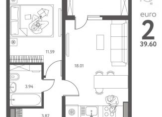 Продается 1-комнатная квартира, 39.6 м2, Липецк