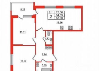 Продам 2-ком. квартиру, 57.3 м2, Санкт-Петербург, Пулковское шоссе, 99к6