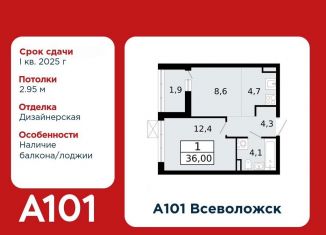 Продаю 2-ком. квартиру, 36 м2, Всеволожск, микрорайон Южный, 3.1