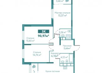 Продаю трехкомнатную квартиру, 91 м2, Тюмень, улица Павла Никольского, 10к1блок2, ЖК Акватория