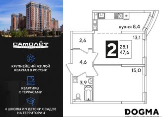 Продается 2-комнатная квартира, 47.6 м2, Краснодар, Прикубанский округ