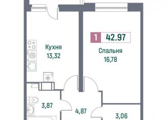 Продаю однокомнатную квартиру, 43 м2, Мурино