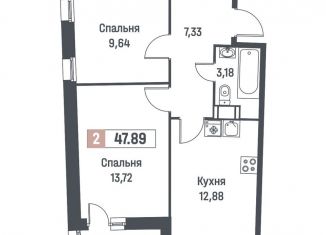 Продажа двухкомнатной квартиры, 47.9 м2, Мурино, ЖК Авиатор