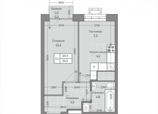 Продажа 2-ком. квартиры, 35 м2, село Усады, ЖК Южный Парк