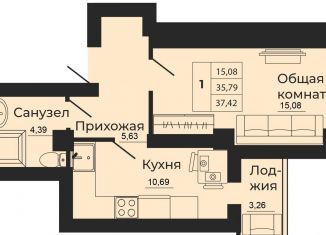 Однокомнатная квартира на продажу, 37.4 м2, Батайск, улица 1-й Пятилетки, 2