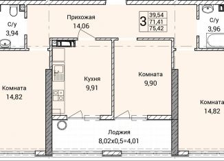 Трехкомнатная квартира на продажу, 75.4 м2, Севастополь, улица Братьев Манганари, 30к2, ЖК Порто Франко