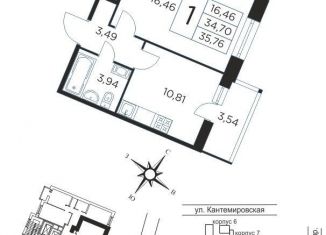 Продается 1-ком. квартира, 35 м2, Санкт-Петербург, Большой Сампсониевский проспект, 70к2, метро Лесная