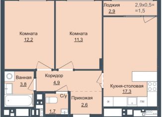 2-комнатная квартира на продажу, 53.8 м2, Ижевск, Октябрьский район