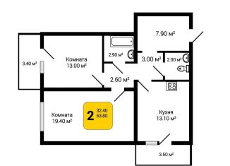 Продам двухкомнатную квартиру, 66 м2, село Александровка, Акварельная улица, 14