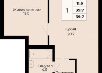 1-комнатная квартира на продажу, 39.7 м2, Екатеринбург, ЖК Ольховский Парк