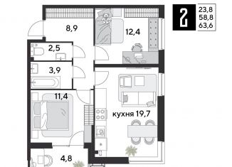 Продам 2-комнатную квартиру, 63.6 м2, Краснодар, ЖК Парк Победы