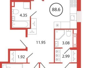 Продается 3-ком. квартира, 88.6 м2, поселок Бугры