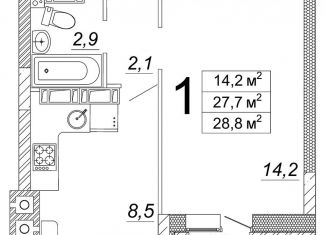 Продаю 1-комнатную квартиру, 28.8 м2, Волгоград, улица имени Старшего Лейтенанта Токарева, 7, Кировский район