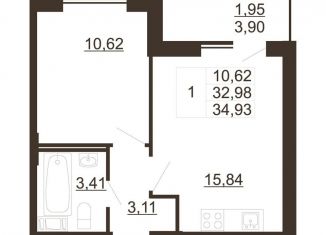 Продам 1-комнатную квартиру, 34.9 м2, городской посёлок имени Свердлова