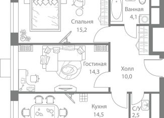 Двухкомнатная квартира на продажу, 60.6 м2, Москва, метро Молодёжная