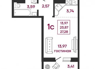 Квартира на продажу студия, 27.3 м2, Пенза, улица Баталина, 31, Железнодорожный район