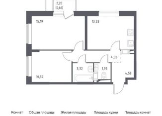 Продается 2-комнатная квартира, 54.4 м2, деревня Мисайлово, микрорайон Пригород Лесное, к11.1