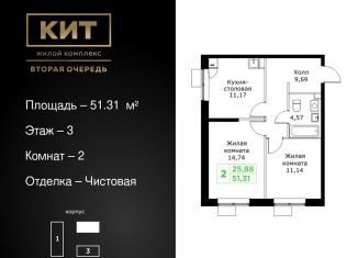 Двухкомнатная квартира на продажу, 51.3 м2, Московская область