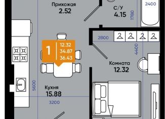 Продается 1-комнатная квартира, 35.8 м2, Ростовская область