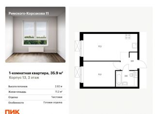 Продается однокомнатная квартира, 35.9 м2, Москва, ЖК Римского-Корсакова 11